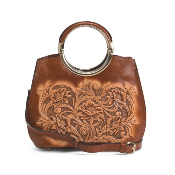PATRICIA NASH Tan Leather Aria Shopper Tote With Shoulder Strap